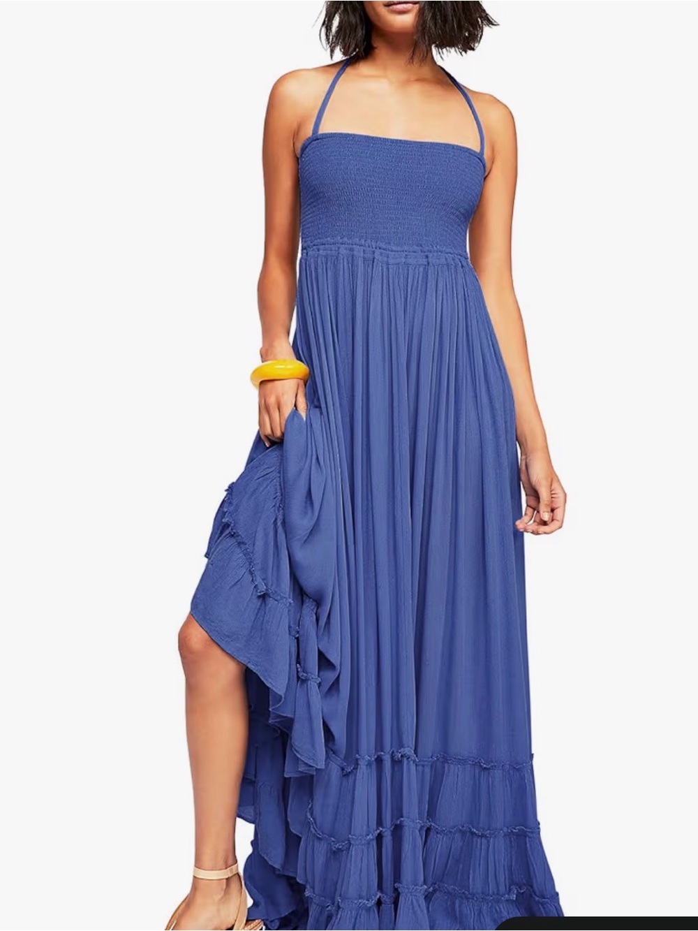 Halter Smocked Maxi Dress in Periwinkle Blue